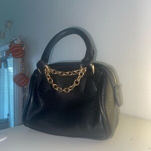 Forever 21 Black Leather Small Handbag with Gold Chain